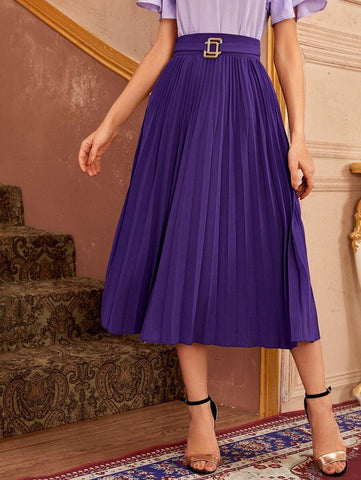 Buckle Belted Pleated Skirt - takostyle