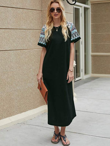 Contrast Tribal Print Raglan Sleeve Tee Dress