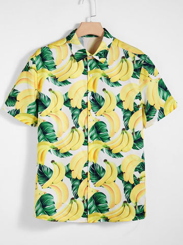 Men Banana and Tropical Print Shirt