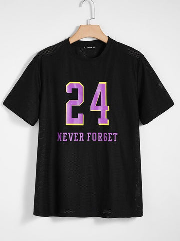 Men Letter and Number Print Fishnet Mesh Top