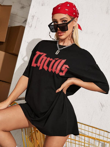 Letter Graphic Drop Shoulder Oversized Tee Dress