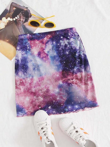 Lettuce Edge Galaxy Mesh Overlay Skirt - takostyle