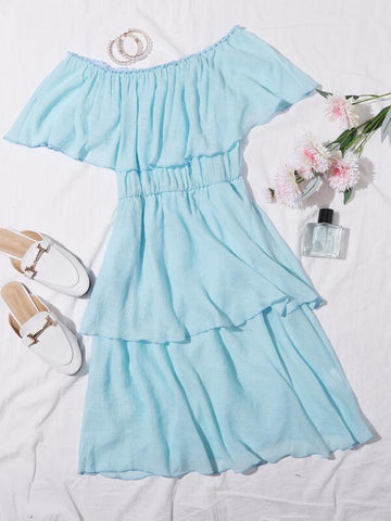 Flounce Off Shoulder Layered Dress
