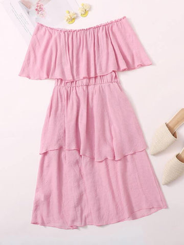 Flounce Off Shoulder Double Layer Dress