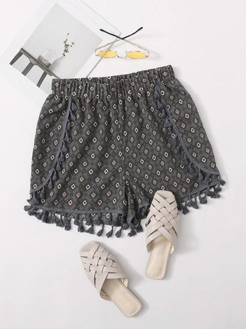 Tassel Detail Tribal Shorts - takostyle