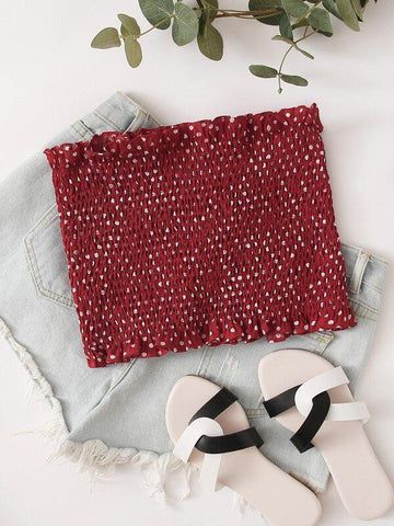 Polka Dot Shirred Tube Top - takostyle