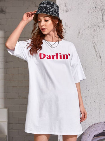 Letter Graphic Drop Shoulder Tee Dress