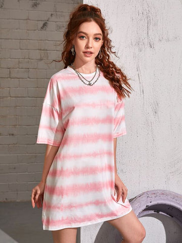Drop Shoulder Tie Dye Tee Dress