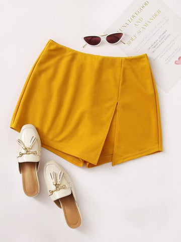 Elastic Waist Split Hem Skort - takostyle