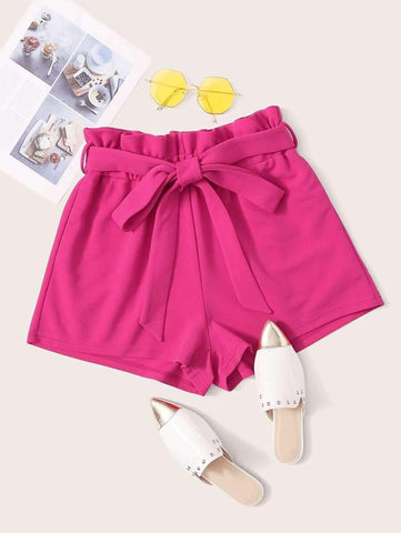 Paperbag Waist Slant Pocket Shorts - takostyle