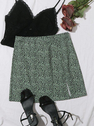 Split Hem Dalmatian Print Skirt - takostyle