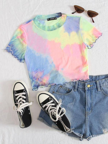 Lettuce Edge Tie Dye Mesh Top - takostyle
