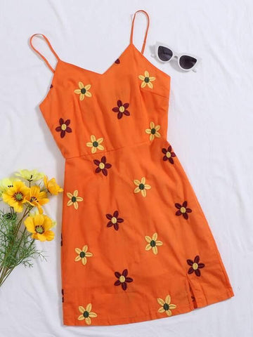 Floral Embroidered Cami Dress - takostyle