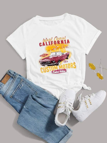 Car And Letter Graphic Tee - takostyle