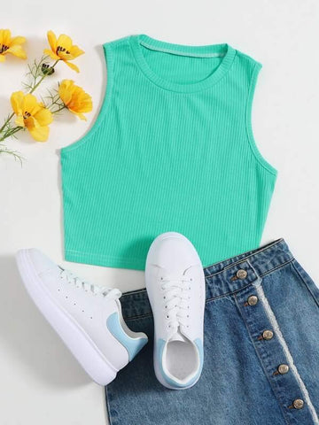 Ribbed Solid Crop Tank Top - takostyle