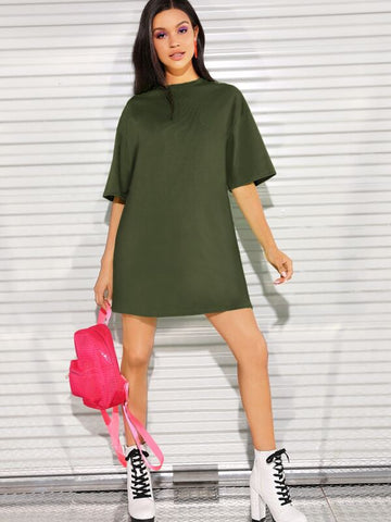 Drop Shoulder Solid Tee Dress