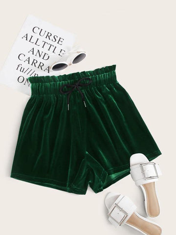 Paperbag Waist Velvet Shorts - takostyle