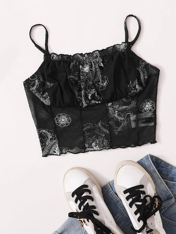 Ruched Bust Dragon Mesh Cami Top - takostyle
