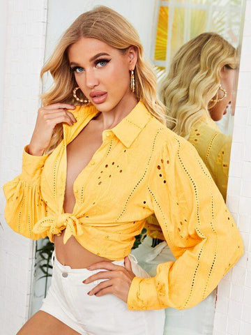 Lantern Sleeve Schiffy Blouse - takostyle