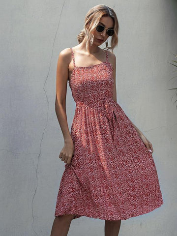 Ditsy Floral Self Tie Midi Cami Dress - takostyle