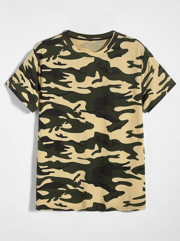 Men Camo Print Round Neck Tee