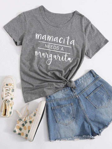 Slogan Graphic Round Neck Tee - takostyle