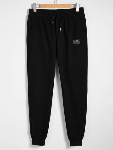 Men Patched Detail Drawstring Waist Sweatpants