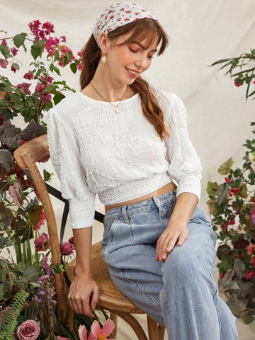 Keyhole Back Shirred Crinkle Top - takostyle