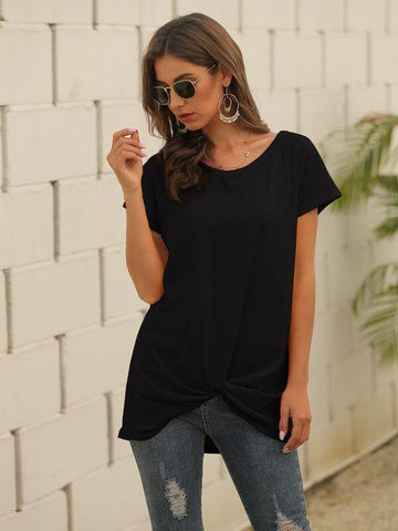 Raglan Sleeve Twist Hem Tee - takostyle