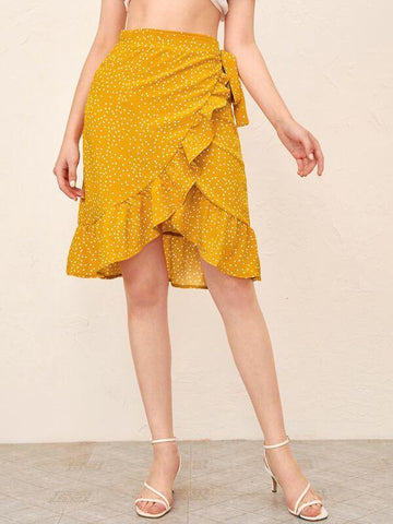 Polka Dot Knot Wrap Skirt - takostyle