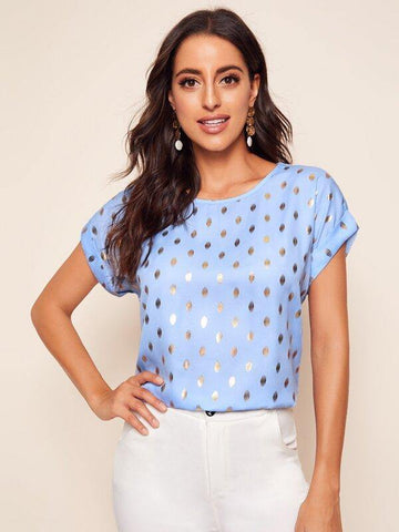 Rolled Cuff Gold Dot Top - takostyle