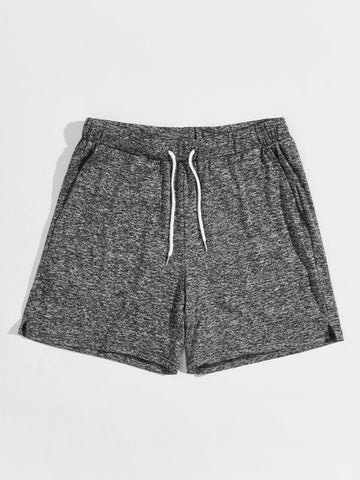 Men Drawstring Waist Slant Pocket Marled Track Shorts