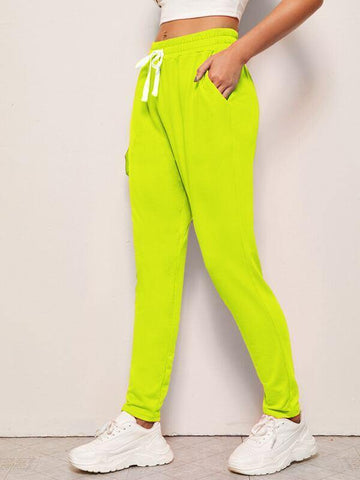Neon Lime Drawstring Waist Joggers - takostyle