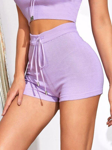 Drawstring Waist Solid Shorts - takostyle