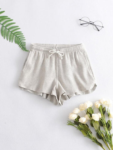 Rib-knit Drawstring Waist Track Shorts - takostyle