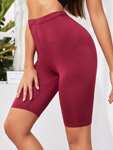 Elastic Waist Solid Biker Shorts - takostyle