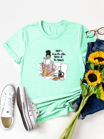 Figure & Slogan Graphic Tee - takostyle