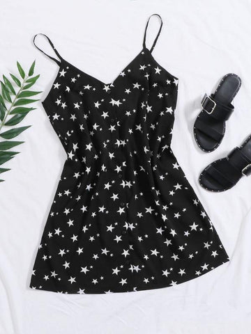 Button Front Star Cami Dress - takostyle