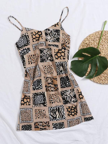 Mixed Animal Print Cami Dress