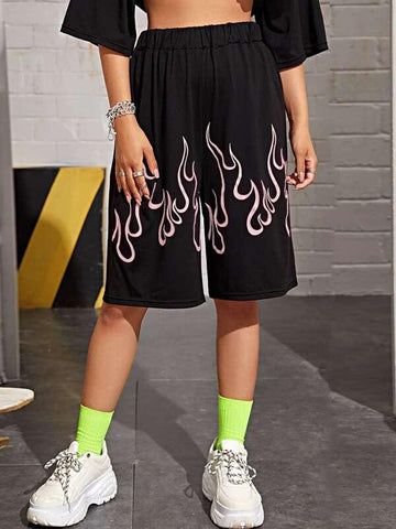 Fire Print Midi Shorts - takostyle