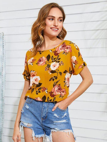 Cuffed Floral Print Top - takostyle
