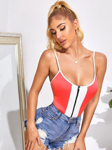 Two Tone Zip Front Cami Top - takostyle