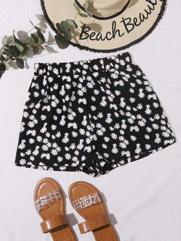 Daisy Floral Wide Leg Shorts - takostyle