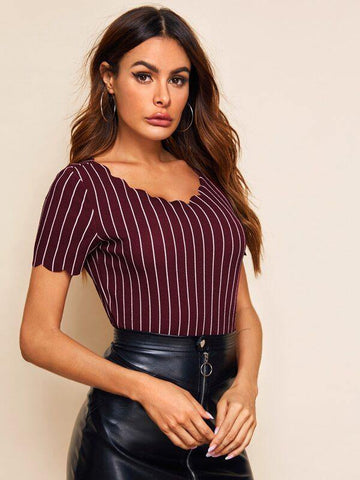 Scallop Trim Striped Top - takostyle