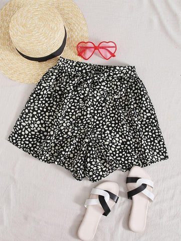 Dalmatian Print Belted Wide Leg Shorts - takostyle