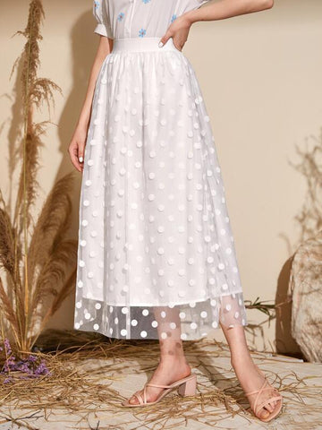 Polka Dot Mesh Overlay Skirt - takostyle