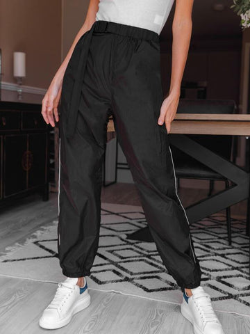 Contrast Tipping Push Buckle Belted Wind Pants - takostyle