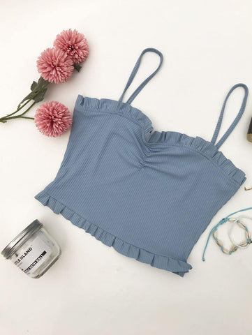 Frill Trim Ruched Cami Top - takostyle