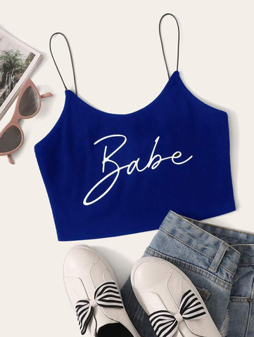 Letter Graphic Rib-knit Crop Cami Top - takostyle