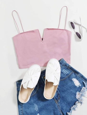 Notched Front Crop Cami Top - takostyle